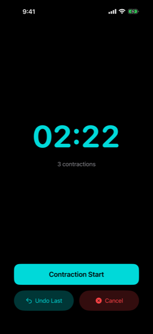 Tocos session running: countdown with three contractions recorded